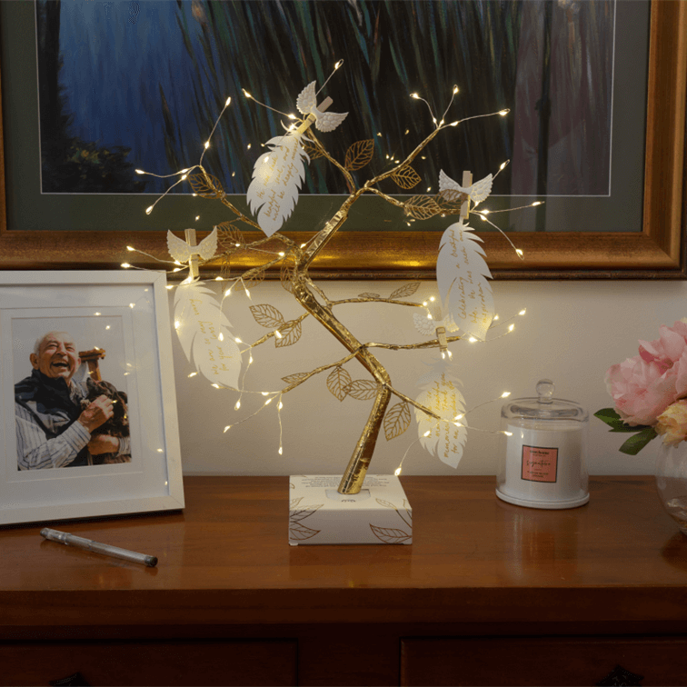 In Sympathy Gift Illuminated Wishing Tree Feathers and Angel Wings